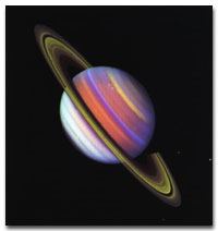 La atmósfera de Saturno en color falso.